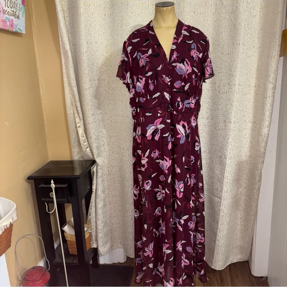 Lane Bryant burgundy floral dress, size 16